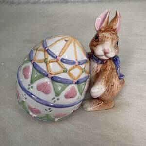 Vintage Easter Bunny Salt Pepper Shakers Handcrafted China Egg Spring Set